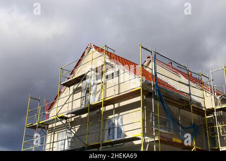 Neubau mit fertiger Grundputz Stockfoto