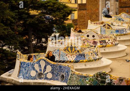 Guell Parc Bänke von Gaudi in Barcelona Spanien Europa Stockfoto