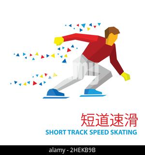 Wintersport - Shorttrack Eisschnelllauf. Cartoon-Skater läuft auf weiß. Stock Vektor
