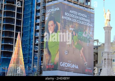 Masdrid, Spanien. 11th Januar 2022. Plakatwand Georgina Rodriguez zur Werbung für die tv-Show Soy Georgina in Madrid, 11. Januar 2022. Quelle: CORDON PRESS/Alamy Live News Stockfoto