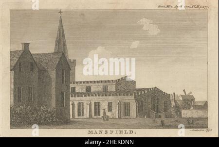 St Peter and St Paul's Parish Church in Mansfield, Nottinghamshire 1795 drucken Stockfoto