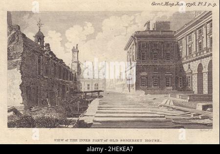 Blick auf den inneren Teil des alten Somerset House, The Strand, London 1798 Print Stockfoto