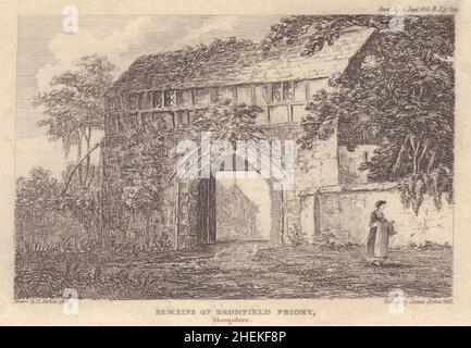 Bromfield Priory Gatehouse, Shropshire 1816 altes antikes Vintage-Druckbild Stockfoto