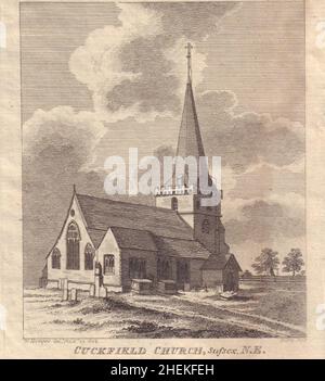 Nordostansicht der Holy Trinity Church in Cuckfield, Sussex 1808 alter Druck Stockfoto