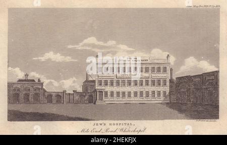 Jüd's Hospital, Mile End Road, Whitechapel, London 1819 alte antike Drucke Stockfoto