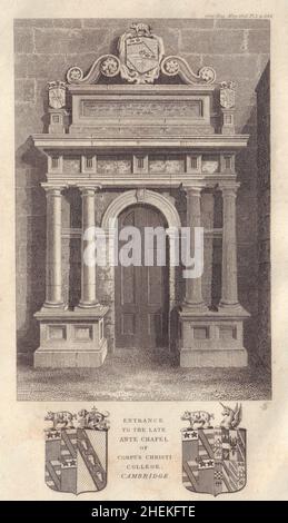 Eintritt zur späten Ante Chapel of Corpus Christi College, Cambridge 1826 Print Stockfoto