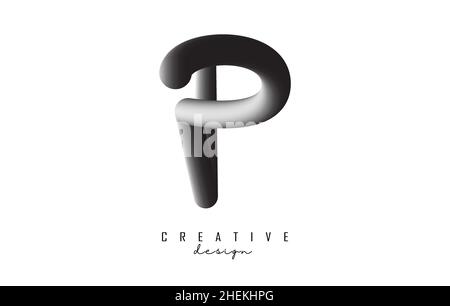 P-Logo mit grauem Gradient-3D-Effekt. Kreative Vektordarstellung mit verdrehter und verspielter Form. Stock Vektor