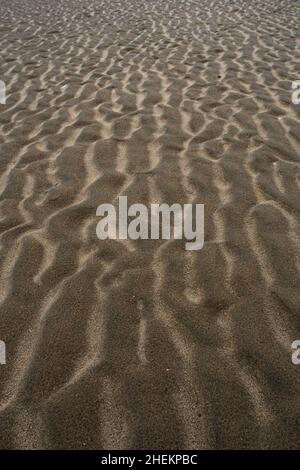 Wellenbahnen im Sand eines Strandes in den Niederlanden in der Abendsonne Stockfoto