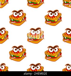 Bunte Muster von Sandwiches für den Urlaub auf weißem Hintergrund. Zum Drucken und Dekorieren des Feiertagsmenüs. Vektorgrafik. Stock Vektor