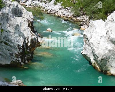 Velika Korita oder große Schlucht des Flusses Soca, Bovec, Triglav Nationalpark, Julische Alpen, Slowenien Stockfoto