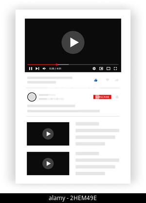 Modup-Vorlage für die Videoplayer-Anwendung. Beliebte Videoplayer-Elemente für die App-Schnittstelle. Social-Media-Interface-Design für mobile Apps. Stock Vektor
