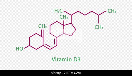 Vitamin D3 chemische Formel. Vitamin D3 strukturelle chemische Formel isoliert auf transparentem Hintergrund. Stock Vektor