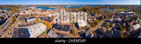 Portsmouth historische Innenstadt Panoramablick auf den Market Square mit historischen Gebäuden und North Church auf der Congress Street in der Stadt Portsmouth Stockfoto