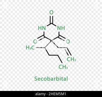 Sekobarbital chemische Formel. Sekobarbital strukturelle chemische Formel isoliert auf transparentem Hintergrund. Stock Vektor