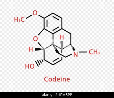Chemische Codein-Formel. Codein strukturelle chemische Formel isoliert auf transparentem Hintergrund. Stock Vektor