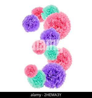 Nummer 3 aus Pastellpapierblumen. Stockfoto