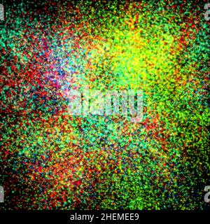 Bunt rund beleuchtetes Bokeh ähnlich einem Sternhaufen im Weltraum. Big Bang. 3D Rendern. Stockfoto