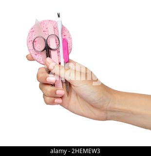 Maniküre Zubehör Nagel weibliche Hand Schönheit Stockfoto