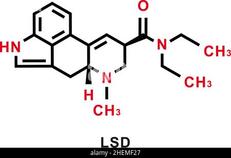 Chemische Formel für LSD. Chemische molekulare Struktur von LSD. Vektorgrafik Stock Vektor