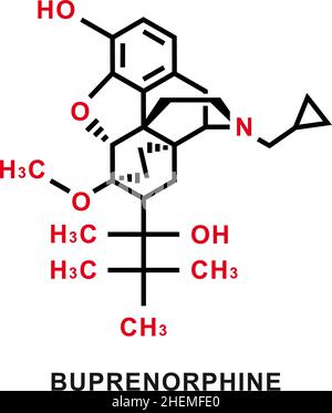 Chemische Formel für Buprenorphin. Buprenorphin chemische molekulare Struktur. Vektorgrafik Stock Vektor