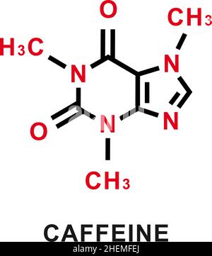 Koffein chemische Formel. Koffein chemische molekulare Struktur. Vektorgrafik Stock Vektor