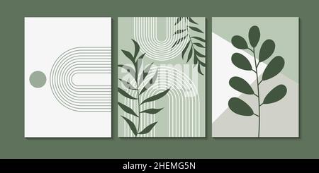 Abstraktes modernes botanisches Boho-Poster. Organisches Bohemian Wandkunstposter für minimalistischen Luxus-Interieur mit abstrakten Formen. Neutrale Pastellfarben. Stock Vektor