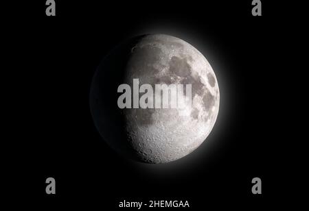 Der Mond ist ein astronomischer Körper, der den Planeten Erde umkreist und der einzige permanente natürliche Satellit der Erde ist. Elemente dieses Bildes, die von der NASA eingerichtet wurden. Stockfoto