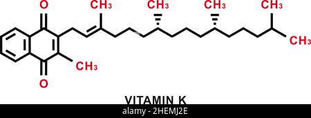 Chemische Formel von Vitamin K. Chemische Molekülstruktur von Vitamin K. Vektorgrafik Stock Vektor