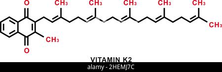 Vitamin K2 chemische Formel. Vitamin K2 chemische Molekülstruktur. Vektorgrafik Stock Vektor