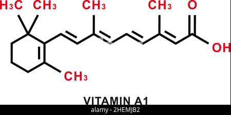 Vitamin A1 chemische Formel. Vitamin A1 chemische Molekülstruktur. Vektorgrafik Stock Vektor