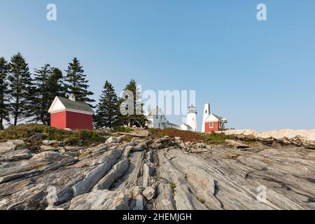 Berühmter alter Leuchtturm von Pemaquid Point in Bristol, USA Stockfoto