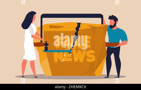 Fake News und Fehlinformationen. Politische Propaganda falsche Informationen Social Media Vektor Illustration Konzept. Presseübertragung und Unehrlichkeit Stock Vektor