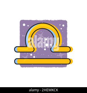 Horoskop Vektor Illustration der waage Tierkreis Zeichen. Tierkreiszeichen. Gelbes Cartoon-Symbol auf violettem Hintergrund Stock Vektor