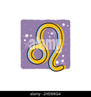 Löwe - Sternzeichen. Gelbes Cartoon-Symbol auf violettem Hintergrund Stock Vektor