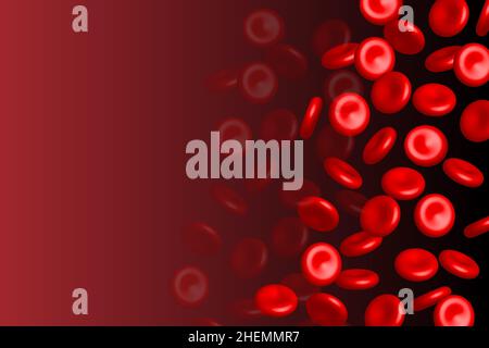 3D streamende Blutzellen auf rotem Hintergrund. Vektorgrafik. Gesundheitskonzept Stock Vektor