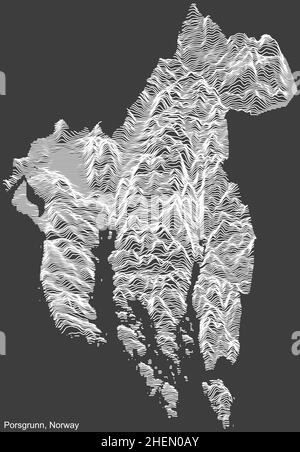 Topographische Negativrelief-Karte der Stadt PORSGRUNN, NORWEGEN mit weißen Konturlinien auf dunkelgrauem Hintergrund Stock Vektor