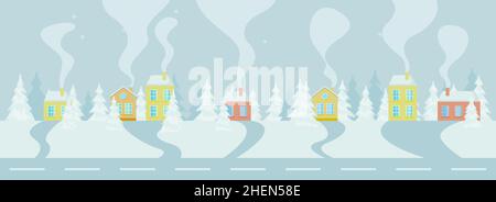 Winter Landschaft Hintergrund. Häuser im Schnee Stock Vektor