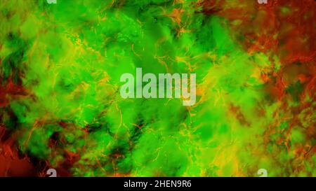 Abstrakte gewellte Textur mit Wellen, trendige, lebendige Textur, nahtlose Schleife. Draufsicht auf die farbenfrohe grüne und rote Wasseroberfläche. Stockfoto