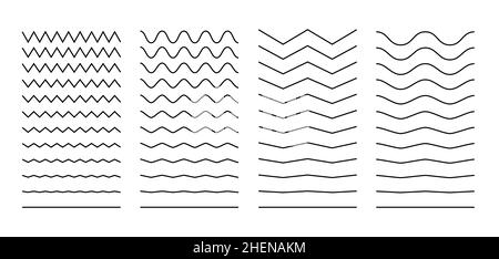 Zickzackvektor für Linienwellenhub. Squiggle Kurve einfacher, winkliger Linienstrich Stock Vektor