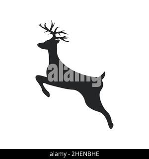 Rentier Silhouette Vektor-Symbol weihnachten santa Zeichen. Schwarze Illustration Symbol Winter Hirsch Symbol Stock Vektor