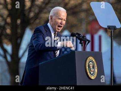 Atlanta, Georgia, USA. 11th Januar 2022. Präsident JOE BIDEN spricht über die Stimmrechte im Atlanta University Center Consortium auf dem Gelände der Clark Atlanta University und des Morehouse College der HBCU. (Foto: © Brian Cahn/ZUMA Press Wire) Stockfoto