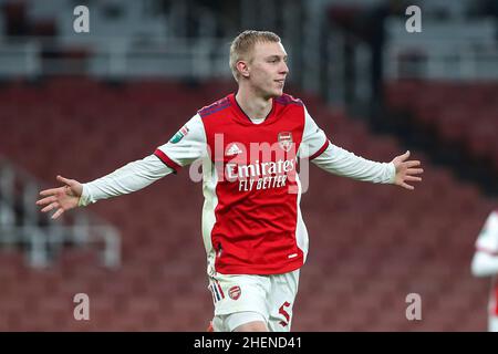 LONDON, GROSSBRITANNIEN. JAN 11th Mika Biereth während des Spiels der EFL Trophy zwischen Arsenal und Chelsea im Emirates Stadium, London, am Dienstag, den 11th. Januar 2022. (Kredit: Tom West | MI News) Kredit: MI Nachrichten & Sport /Alamy Live News Stockfoto