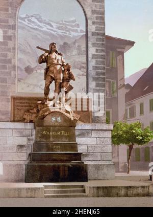 Wilhelm Tell Denkmal, Altdorf, Uri, Schweiz. Stockfoto