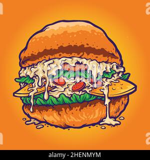 Hamburger Fastfood Cartoon Style Vektor-Illustrationen für Ihre Arbeit Logo, Maskottchen Merchandise T-Shirt, Aufkleber und Label-Designs, Poster Stock Vektor