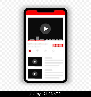 Smartphone mit Video-Player-App-Design. Mobile Video Player-Elemente. Multimedia-Interface-Design für mobile Anwendungen. Stock Vektor