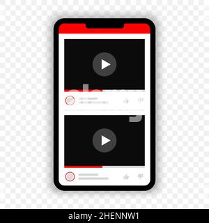 Smartphone with video player elements for popular app interface. Multimedia player application elements for mobile application. Stock Vektor