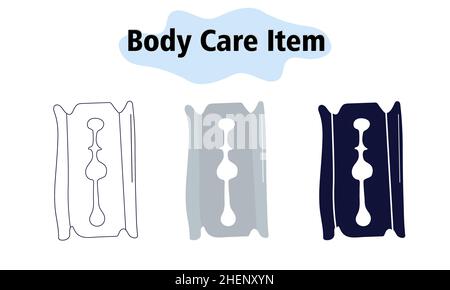 Eine gefährliche und scharfe Rasierklinge. Austauschbare Klinge. Pflege von Bart, Schnurrbart und Koteletten. Selbstversorgung. In Farbe, einfarbig und linear. Vektor Stock Vektor