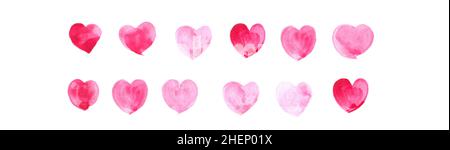 Handgezeichnetes Set aus rosa Herzen. Valentinstag. Stockfoto