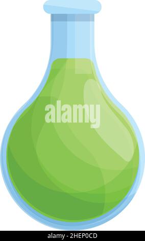 Zeichentrickvektor für grüne Laborflasche mit Symbol. Medizinische Wissenschaft. Chemische Prüfung Stock Vektor