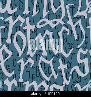 Muster nahtlose Gothic Stil Alphabet Kalligraphie, Schriftzug. lateinische Buchstaben aus dem europäischen Mittelalter. Vektorhintergrund Stock Vektor